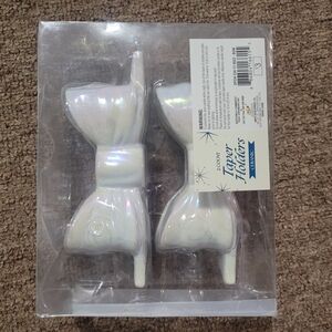 Iridescent White Bow Candle Holders